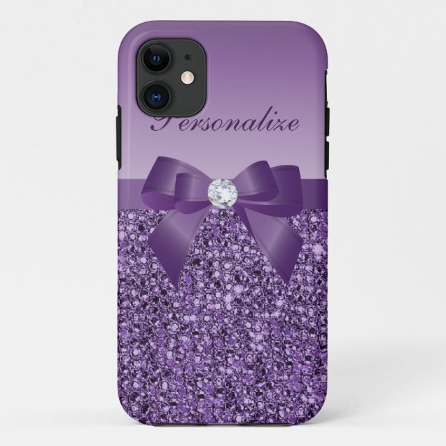Printed Purple Sequins, Bow & Diamond Case-Mate iPhone Case (Back)