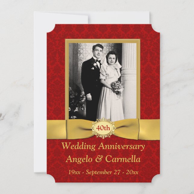 PRINTED RIBBON 40th Wedding Anniversary Invitation (Front)