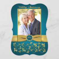 PRINTED RIBBON 50th Anniversary Invite - Teal
