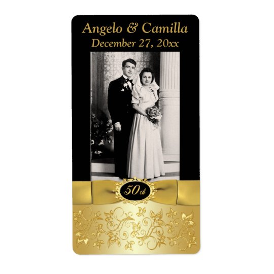 PRINTED RIBBON 50th Anniversary Photo Wine Label Shipping Label