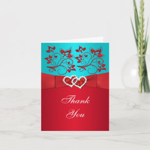 PRINTED RIBBON Aqua White Red Floral Thank You