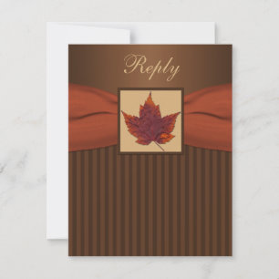 PRINTED RIBBON Autumn Leaf Stripes Wedding RSVP Card