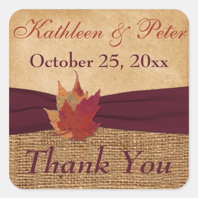 PRINTED RIBBON Autumn Leaves 1.5" Sticker 3 - Wine (Front)