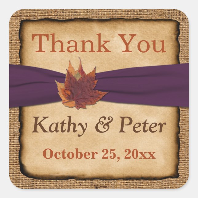 PRINTED RIBBON Autumn Leaves 1.5" Wedding Sticker (Front)