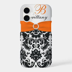 PRINTED RIBBON Black Orange Silver Damask iPhone 7