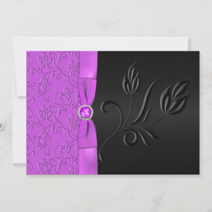PRINTED RIBBON Black, Purple Floral Wedding Invite
