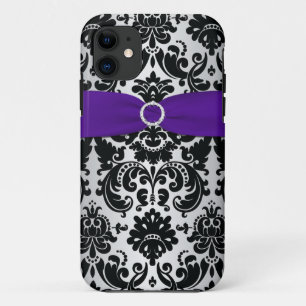 PRINTED RIBBON Black Purple Silver Damask iPhone 5 iPhone 11 Case