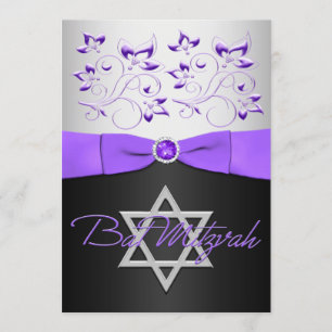 PRINTED RIBBON Black, Silver, Purple Floral Invitation