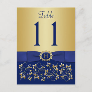 PRINTED RIBBON Blue Gold Table Number Postcard