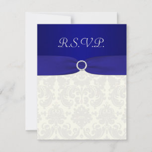 PRINTED RIBBON Blue, Ivory Damask Reply card