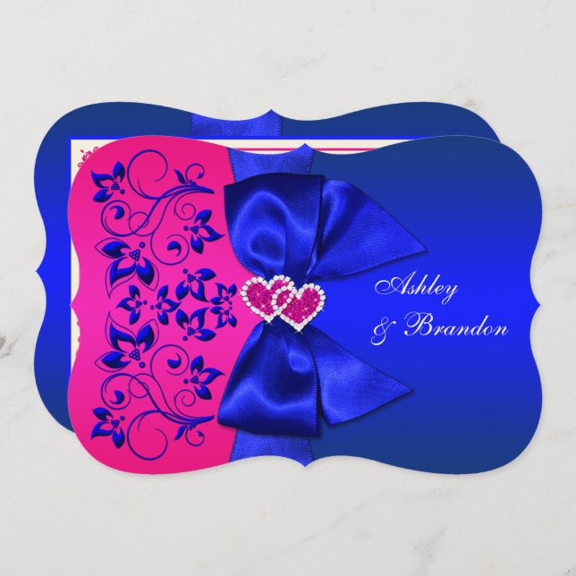 PRINTED RIBBON Blue, Pink Floral Wedding Invite (Front/Back)