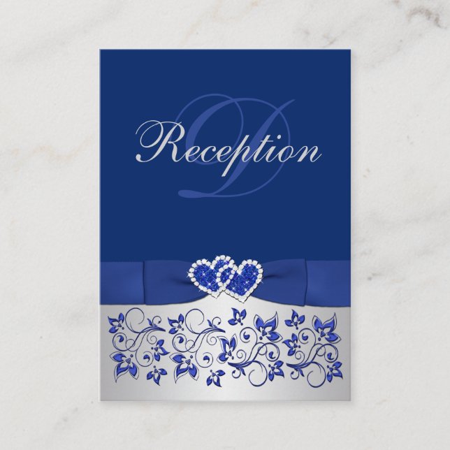 PRINTED RIBBON Blue, Silver Floral Enclosure Card (Front)