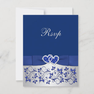 PRINTED RIBBON Blue, Silver Floral Reply Card