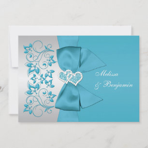 PRINTED RIBBON Blue, Silver Floral Wedding Invite