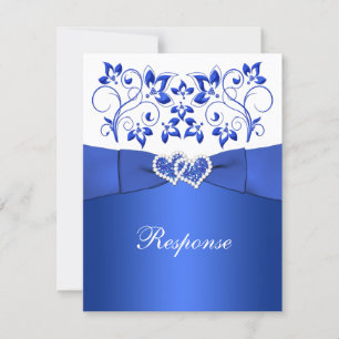 PRINTED RIBBON Blue, White Floral, Hearts RSVP Card