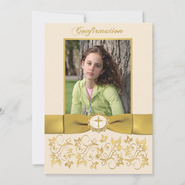PRINTED RIBBON Confirmation Photo Invitation (Front)