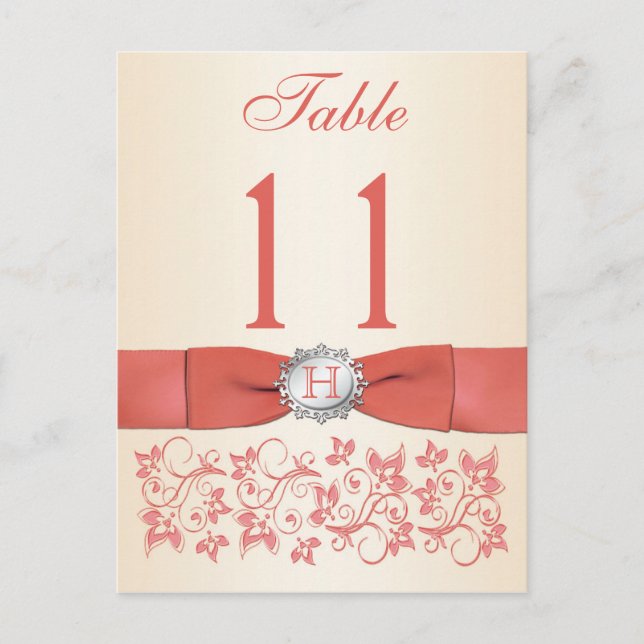 PRINTED RIBBON Coral, Champagne Table Number Postcard (Front)