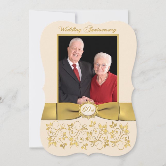 PRINTED RIBBON Fancy Shape 60th Anniversary Invite (Front)