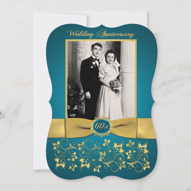 PRINTED RIBBON Fancy Shape 60th Anniversary Invite (Front)