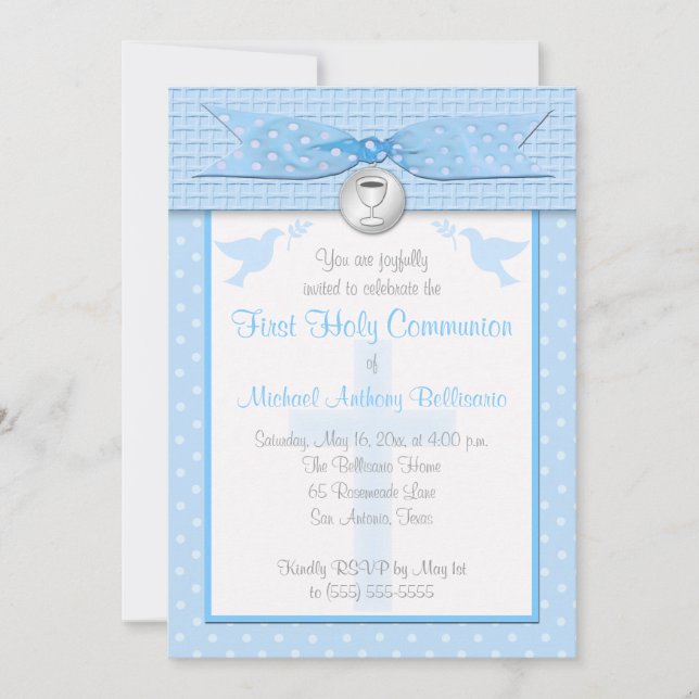 PRINTED RIBBON First Holy Communion Invitation (Front)