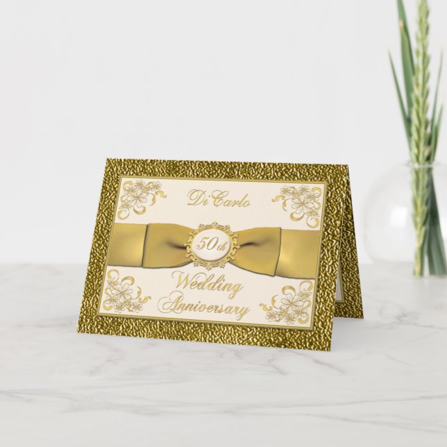 PRINTED RIBBON Floral 50th Anniversary Invitation (Front)