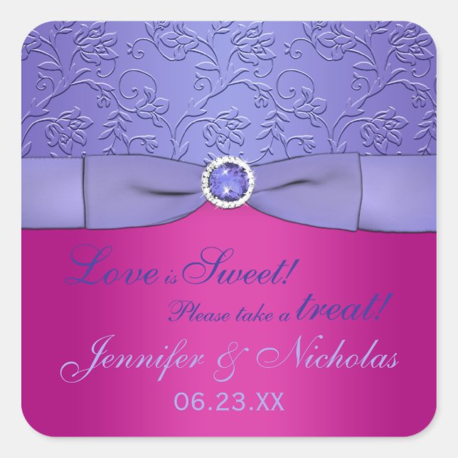 PRINTED RIBBON Fuchsia, Purple Floral Candy Buffet Square Sticker (Front)