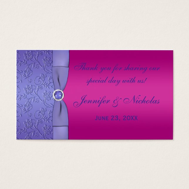 PRINTED RIBBON Fuchsia, Purple Wedding Favour Tag (Front)