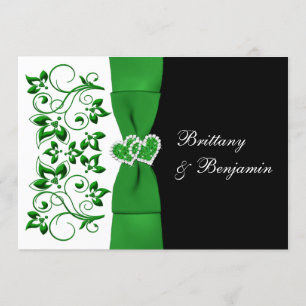 PRINTED RIBBON Green, White, Black Wedding Invite