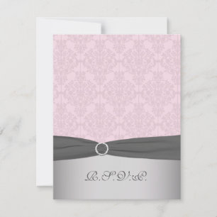 PRINTED RIBBON Grey, Pink Damask RSVP Card