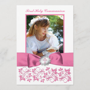 PRINTED RIBBON Holy Communion Photo Thank You Card