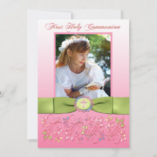 PRINTED RIBBON Holy Communion Photo Thank You Card