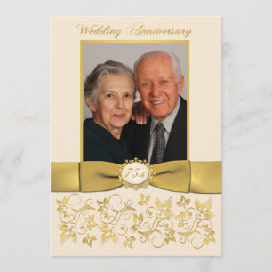 PRINTED RIBBON Ivory, Gold 75th Anniversary Invite