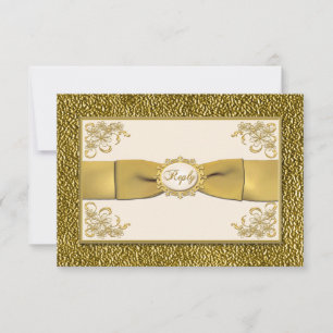 PRINTED RIBBON Ivory. Gold Floral Reply Card