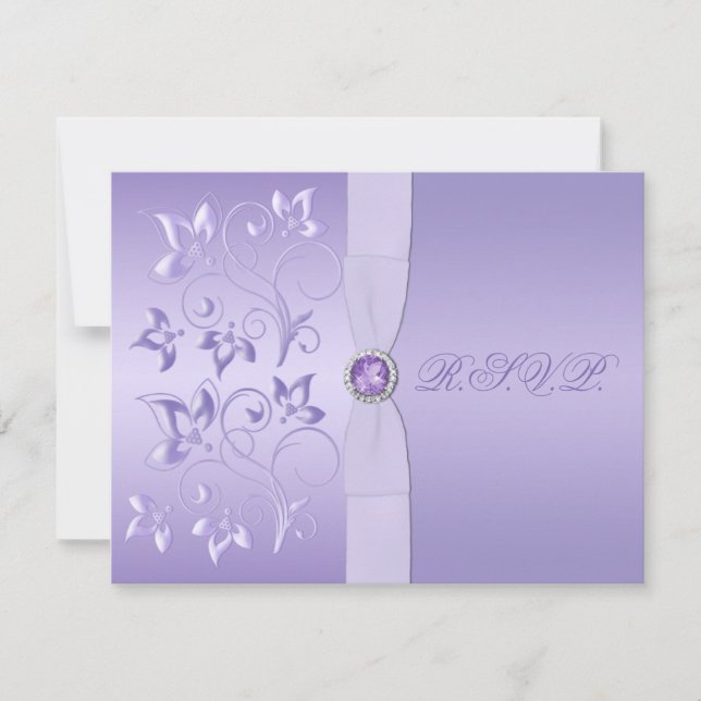 PRINTED RIBBON Lavender Floral Jewelled RSVP Card (Front)