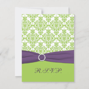 PRINTED RIBBON Lime, Purple Damask Reply Card