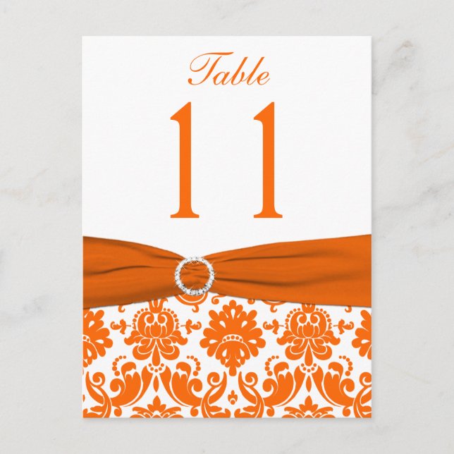 PRINTED RIBBON Orange Damask Table Number Postcard (Front)