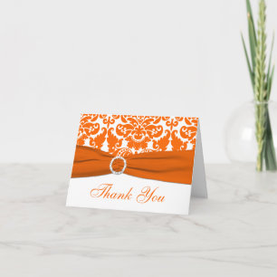 PRINTED RIBBON Orange, White Damask Thank You Card