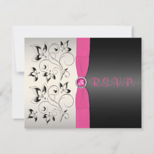 PRINTED RIBBON Pink Black Silver Floral Reply Card