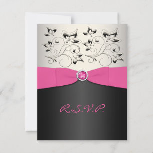 PRINTED RIBBON Pink, Black, Silver RSVP Card