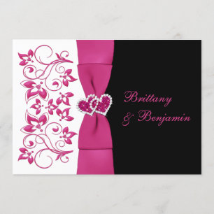 PRINTED RIBBON Pink, White, Black Wedding Invite