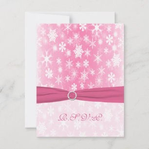 PRINTED RIBBON Pink, White Snowflakes Reply Card