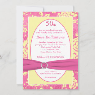 PRINTED RIBBON Pink Yellow 50th Birthday Invite