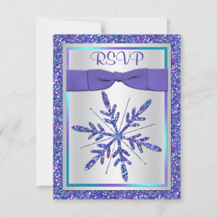 PRINTED Ribbon Purple Aqua Silver Wedding RSVP Invitation