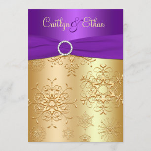 PRINTED Ribbon Purple, Gold Wedding Invitation