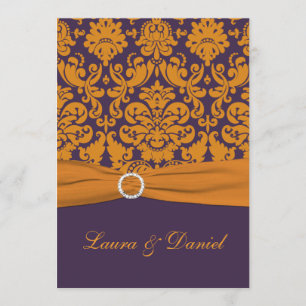PRINTED RIBBON Purple Orange Damask Wedding Invite