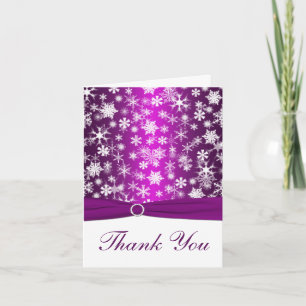 PRINTED RIBBON Purple, White Snowflakes Thank You Card