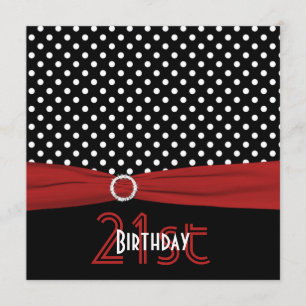 PRINTED RIBBON Red Black Polka Dots 21st Birthday Invitation