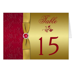 PRINTED RIBBON Red, Gold Floral Table Number Card