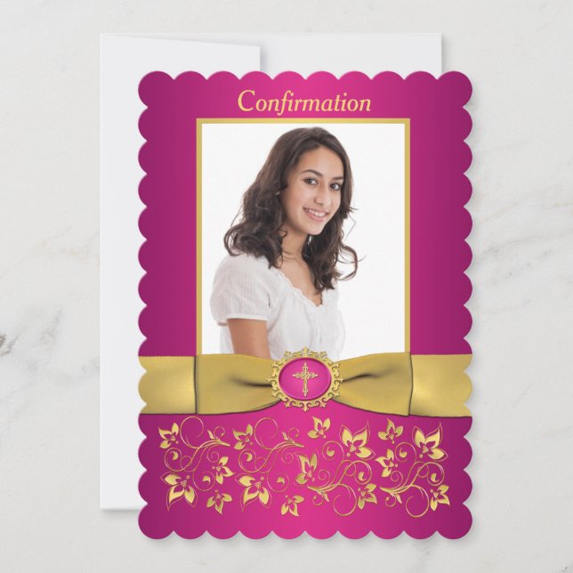 PRINTED RIBBON Scallop Edged Confirmation Photo Invitation (Front)