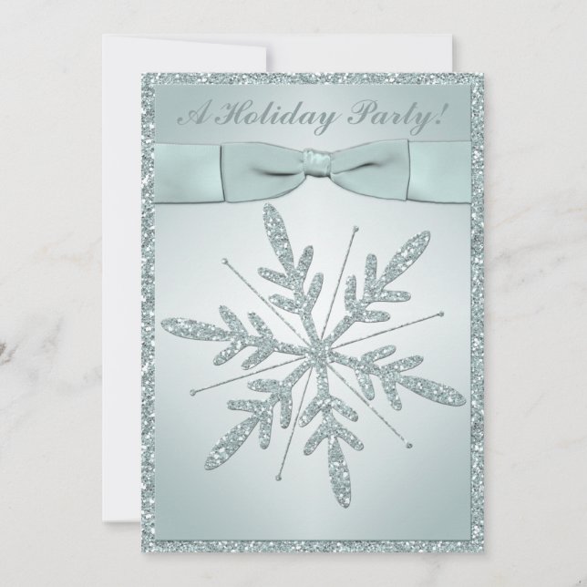 PRINTED RIBBON Snowflake Holiday Party Invitation (Front)